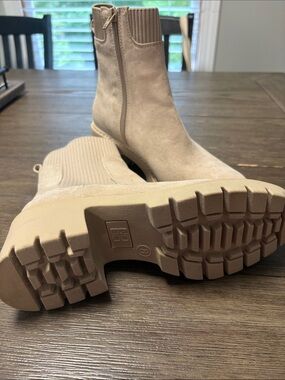 No Boundaries Women's Ankle Lug Booties in Beige